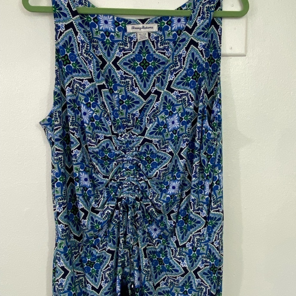 Tommy Bahama Nassau Print Tassel Jumpsuit Rouched Wide Leg Sz XL Stretch Resort - Picture 5 of 15